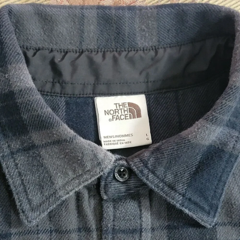 The North Face Shirt Mens L Blue & Gray Plaid Flannel Long Sleeve Button Up